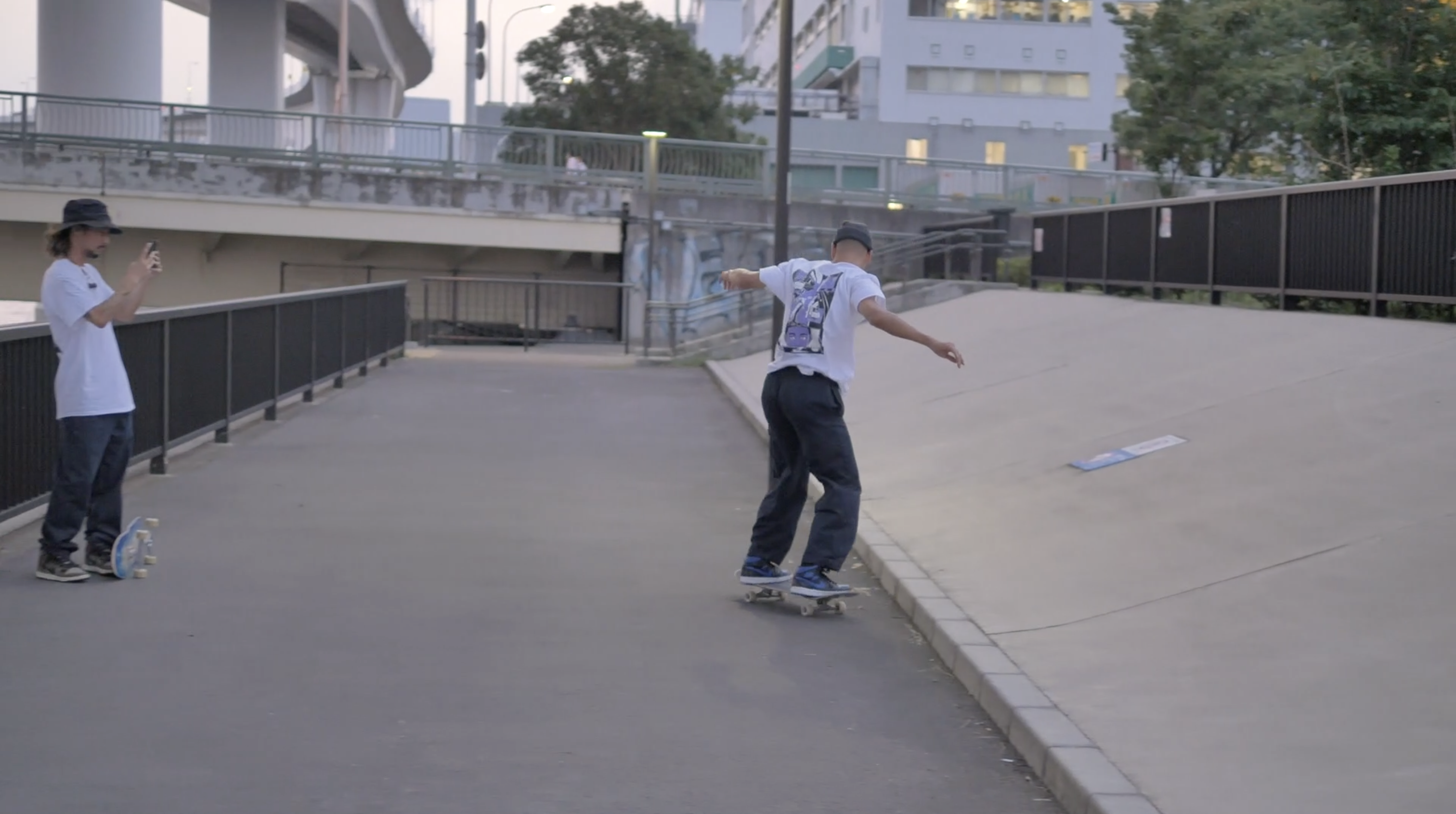 Skaters wearing WAFFLESNCREAM merchandise