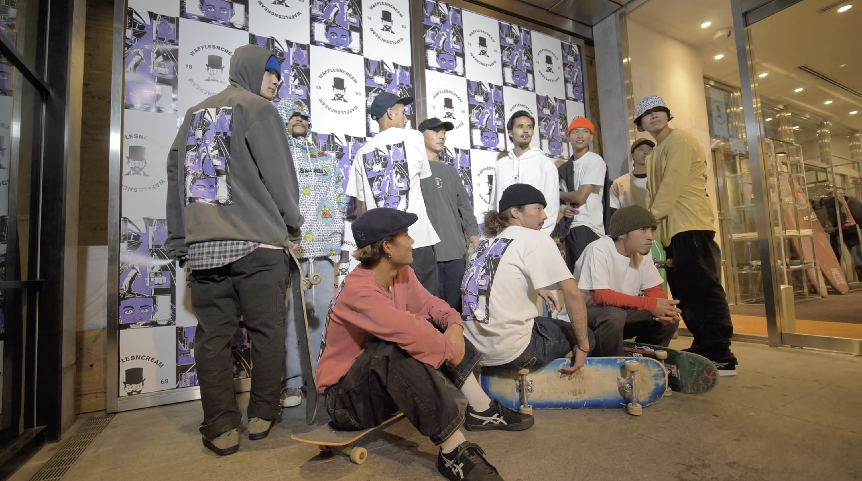 Skaters wearing WAFFLESNCREAM merchandise